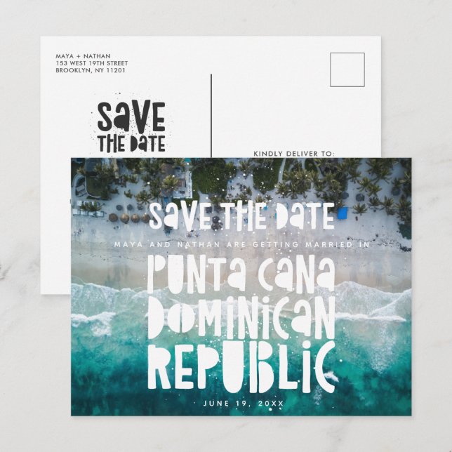 Cartão Postal De Anúncio Casamento de Punta Cana Dominican Beach Salvar a D (Frente/Verso)