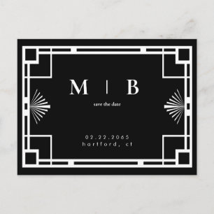 Cartão Postal De Anúncio Casamento de quadro do monograma branco preto Salv