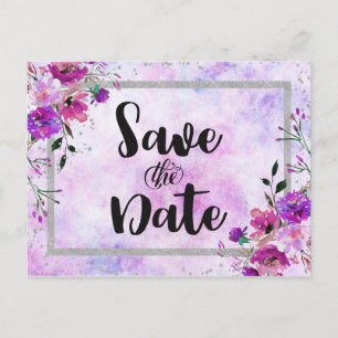 Cartão Postal De Anúncio Casamento de Quadro Floral e Silver Roxo Salve a D