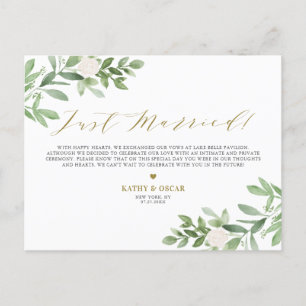 Cartão Postal De Anúncio Casamento de Recens casados Greenery e Flores Bran