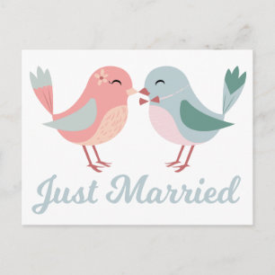 Cartão Postal De Anúncio Casamento de Recens casados Rosa e Azul