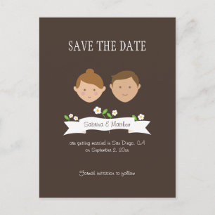 Cartão Postal De Anúncio Casamento de Retrato do Casal de Cartoon Ilustrado