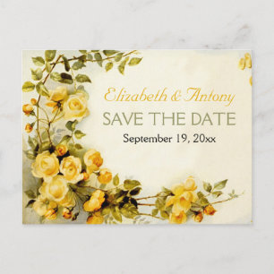 Cartão Postal De Anúncio Casamento de rosas românticas vintage Save the Dat