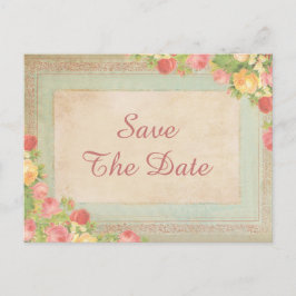 Cartão Postal De Anúncio Casamento de Rosas Vintage Elegantes Salve a Data