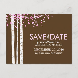 Cartão Postal De Anúncio Casamento de Salvar a Data das Árvores de Bétula