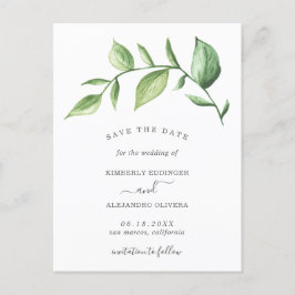 Cartão Postal De Anúncio Casamento de Save the Date com Vegetação em Aquare