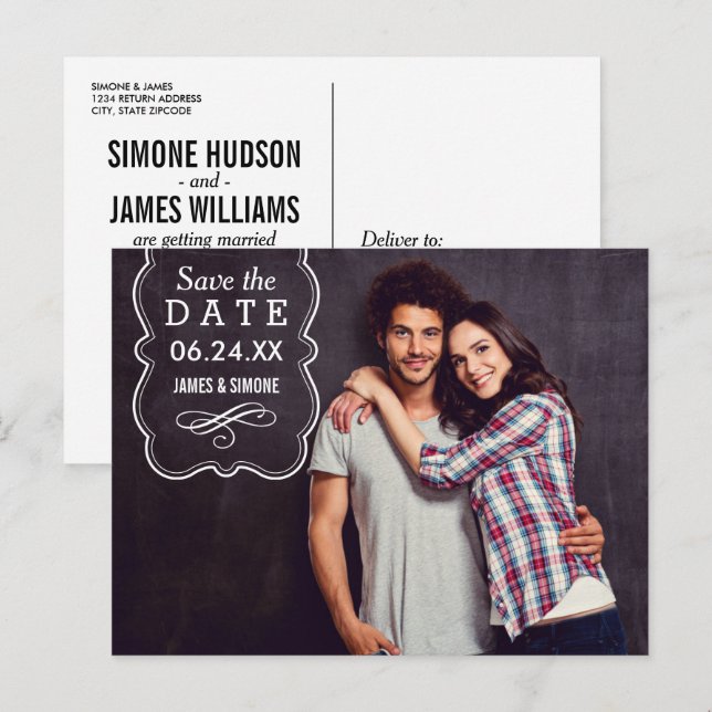 Cartão Postal De Anúncio Casamento de Sobreposição de Fotos Decorativa Salv (Frente/Verso)