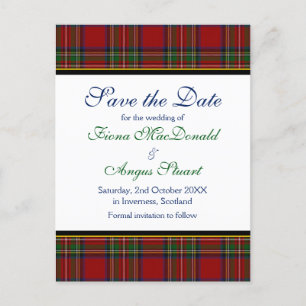 Cartão Postal De Anúncio Casamento de Stewart Tartan Real Salve um Cartão-