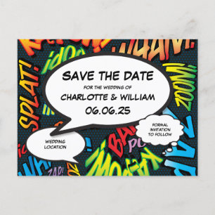 Cartão Postal De Anúncio Casamento de Super-Herói Tema de Quadrinhos Salve