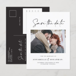 Cartão Postal De Anúncio Casamento de tipografia preta com script casual mo