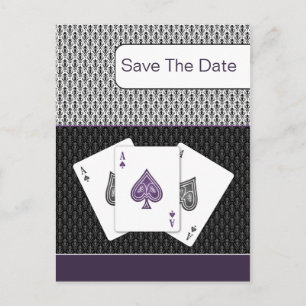 Cartão Postal De Anúncio casamento de vegas roxo 3 aces salvar a data