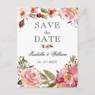 Cartão Postal De Anúncio Casamento de Verão Boho Floral Selvagem Salvar a D