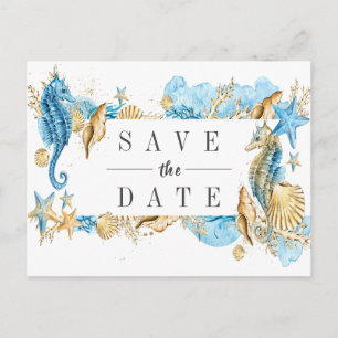 Cartão Postal De Anúncio Casamento de Verão no Mar e na Praia Salve a Data