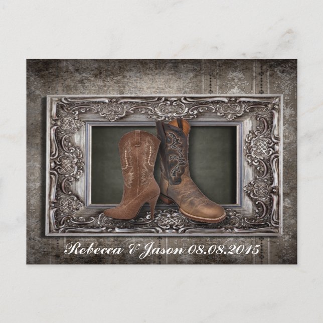 Cartão Postal De Anúncio casamento do cowboy do país ocidental salvar a dat (Frente)