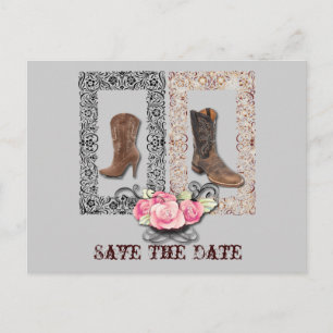 Cartão Postal De Anúncio casamento do cowboy do país ocidental salvar a dat