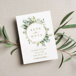 Cartão Postal De Anúncio Casamento Dourado botânico com vegetação salvando