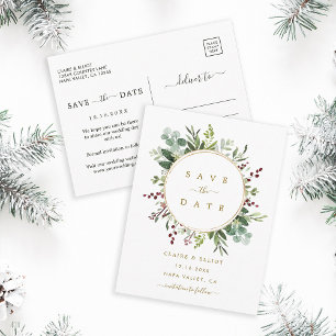 Cartão Postal De Anúncio Casamento Dourado de Natal Botânico Salve a Data