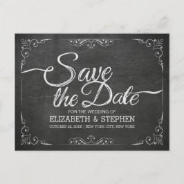Cartão Postal De Anúncio Casamento Dourado de quadro negro Salve a data
