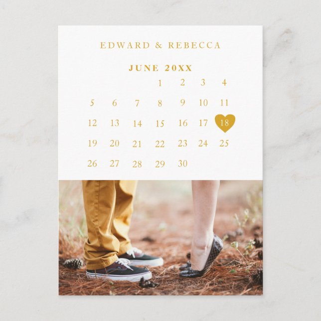 Cartão Postal De Anúncio Casamento Dourado do Calendário de Fotografias Ele (Frente)