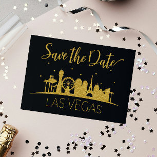 Cartão Postal De Anúncio Casamento Dourado em Las Vegas Salve A Data