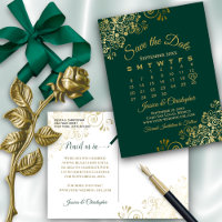 Casamento Dourado Emerald Green Salve o Calendário