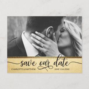 Cartão Postal De Anúncio Casamento Dourado moderno com brilho SALVE NOSSA D