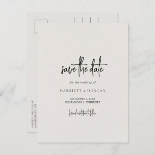 Cartão Postal De Anúncio Casamento Elegante de Beige Neutro Simples Salve a