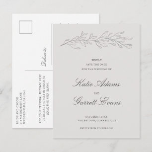 Cartão Postal De Anúncio Casamento Elegante de Cinzas Simples Salve a Data