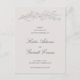 Cartão Postal De Anúncio Casamento Elegante de Cinzas Simples Salve a Data