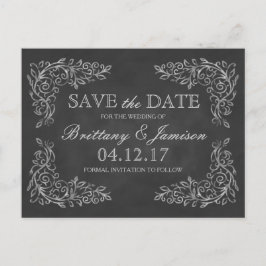 Cartão Postal De Anúncio Casamento Elegante de Filigree Chalkboard Salvar a
