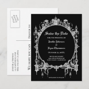 Cartão Postal De Anúncio Casamento elegante de halloween salvar cartão pos