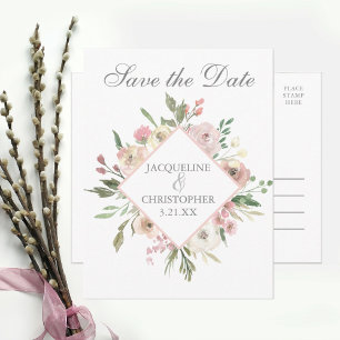 Cartão Postal De Anúncio Casamento Elegante Primavera Floral Blush Peony