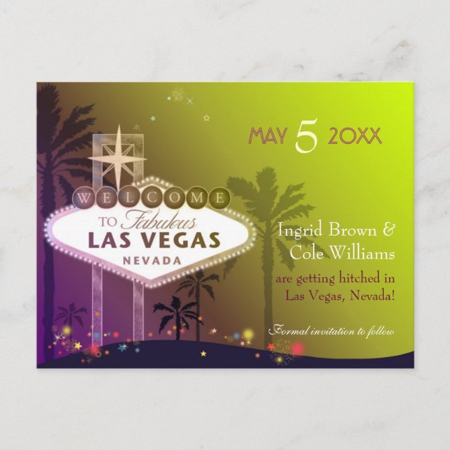 Cartão Postal De Anúncio Casamento em Las Vegas Nevada Salve a Data (Frente)