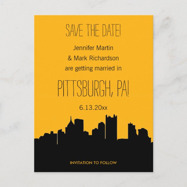 Cartão Postal De Anúncio Casamento em Pittsburgh Preto e Dourado Salve a Da (Frente)