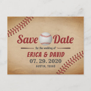 Cartão Postal De Anúncio Casamento Esportivo de Beisebol Vintage Salve a Da