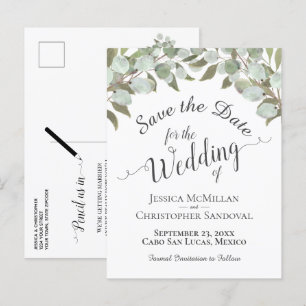 Cartão Postal De Anúncio Casamento Eucalyptus & Greenery Boho Salvar a Data
