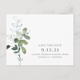 Cartão Postal De Anúncio Casamento Eucalyptus Greenery Mínimo Salve a Data