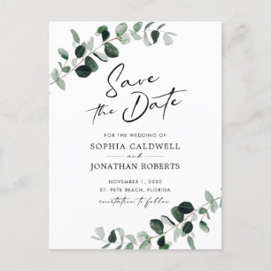 Cartão Postal De Anúncio Casamento Eucalyptus Greenery Salvar a Data