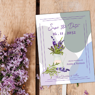 Cartão Postal De Anúncio Casamento Floral Bonito e Fofo com Tema Lavanda