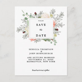 Cartão Postal De Anúncio casamento floral botânico guarde cartão de data