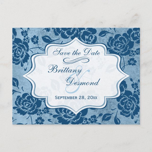 Cartão Postal De Anúncio Casamento Floral Branco Dusty Salve o Cartão de Da (Frente)