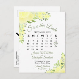 Cartão Postal De Anúncio Casamento Floral de Boho Amarelo Salve o Calendári