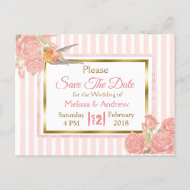 Cartão Postal De Anúncio Casamento Floral de Pássaro Vintage PInk Salve a D