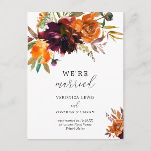 Cartão Postal De Anúncio Casamento Floral Elegante Rústico de Outono