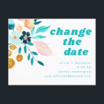 Cartão Postal De Anúncio Casamento Floral em Aquarela Azul Teal e Dourado B<br><div class="desc">Casamento Floral em Aquarela Azul Teal e Dourado Boho</div>