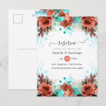 Casamento Floral Espanhol Coral e Turquesa