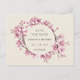 Cartão Postal De Anúncio Casamento Floral Rosa Elegante Salvar a Data