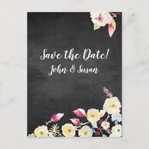 Cartão Postal De Anúncio Casamento Floral Rustic Chalkboard Vintage