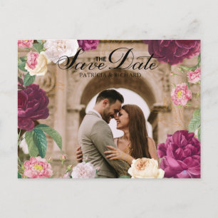 Cartão Postal De Anúncio Casamento Floral Verde Dourado e Esmeralda