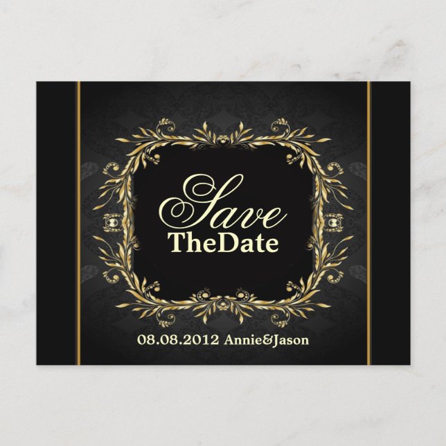 Cartão Postal De Anúncio Casamento formal Dourado legante Salve a data (Frente)